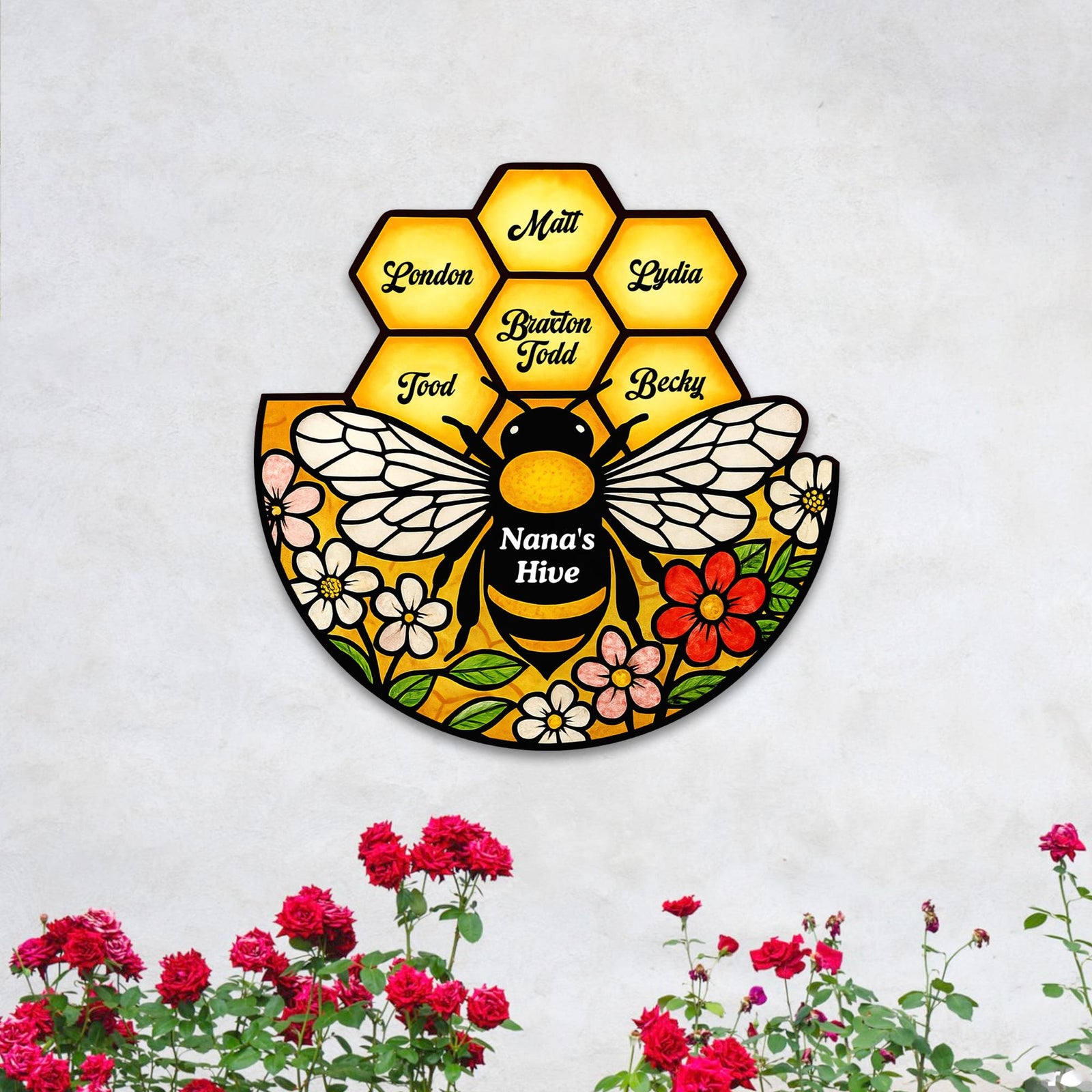Custom Nana's Bee Hive Color Metal Sign, Mother's Day Gift, Grandma's Garden Decor, Grandkids Names Sign, Nana s Blessings, Wall Decor