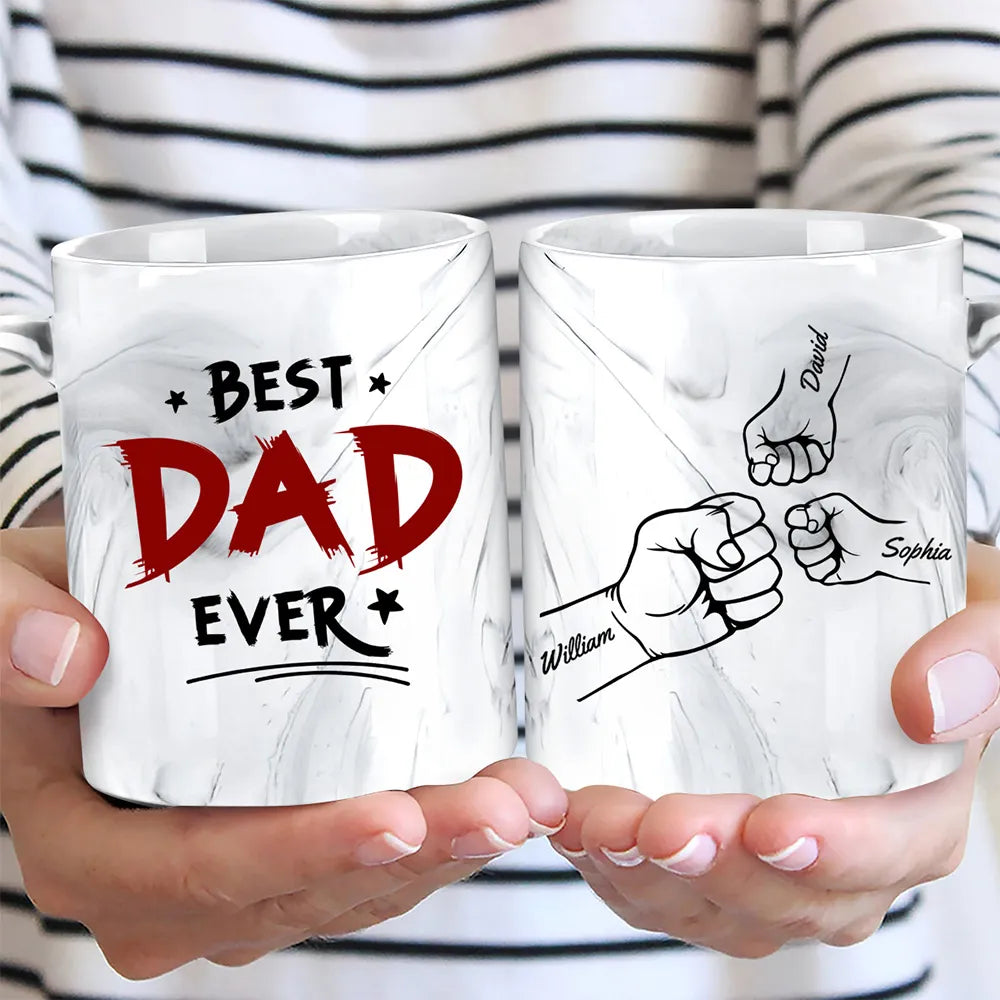 Best Dad Ever Kid Fist Bump - Personalized Marble Mug - Gift For Dad, Papa, Father's Day Gift