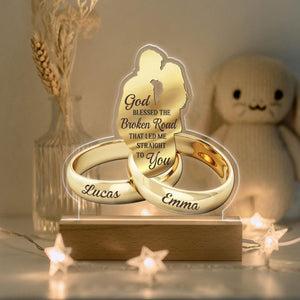 God Blessed The Broken Road That Led Me Straight To You - Personalized 3D LED Light Wooden Base - Gift For Couple, Valentines Gift, Anniversary Gift