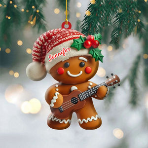 Personalized Gingerbread Playing Ukulele Ornament - Unique Xmas Tree Decor, Musical Instrument Ornament, Christmas Gift for Ukulele Player