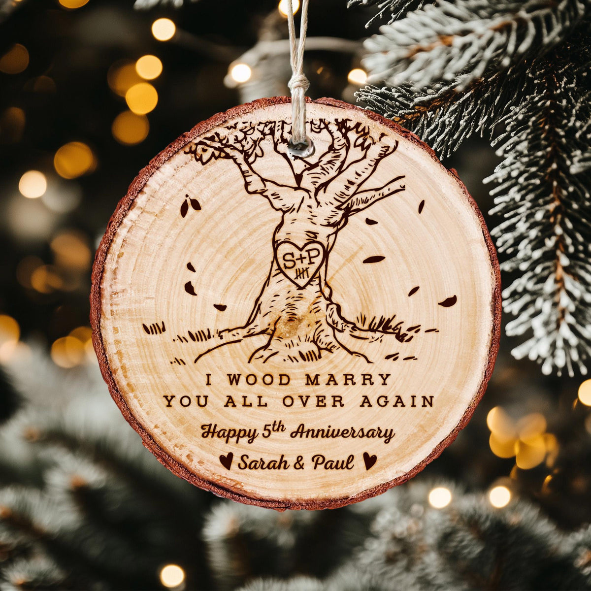 Custom Wood Anniversary Wedding Ornament, I Wood Marry You All Over Again Ornament, 5th Anniversary Christmas Ornament, Gift for Couples