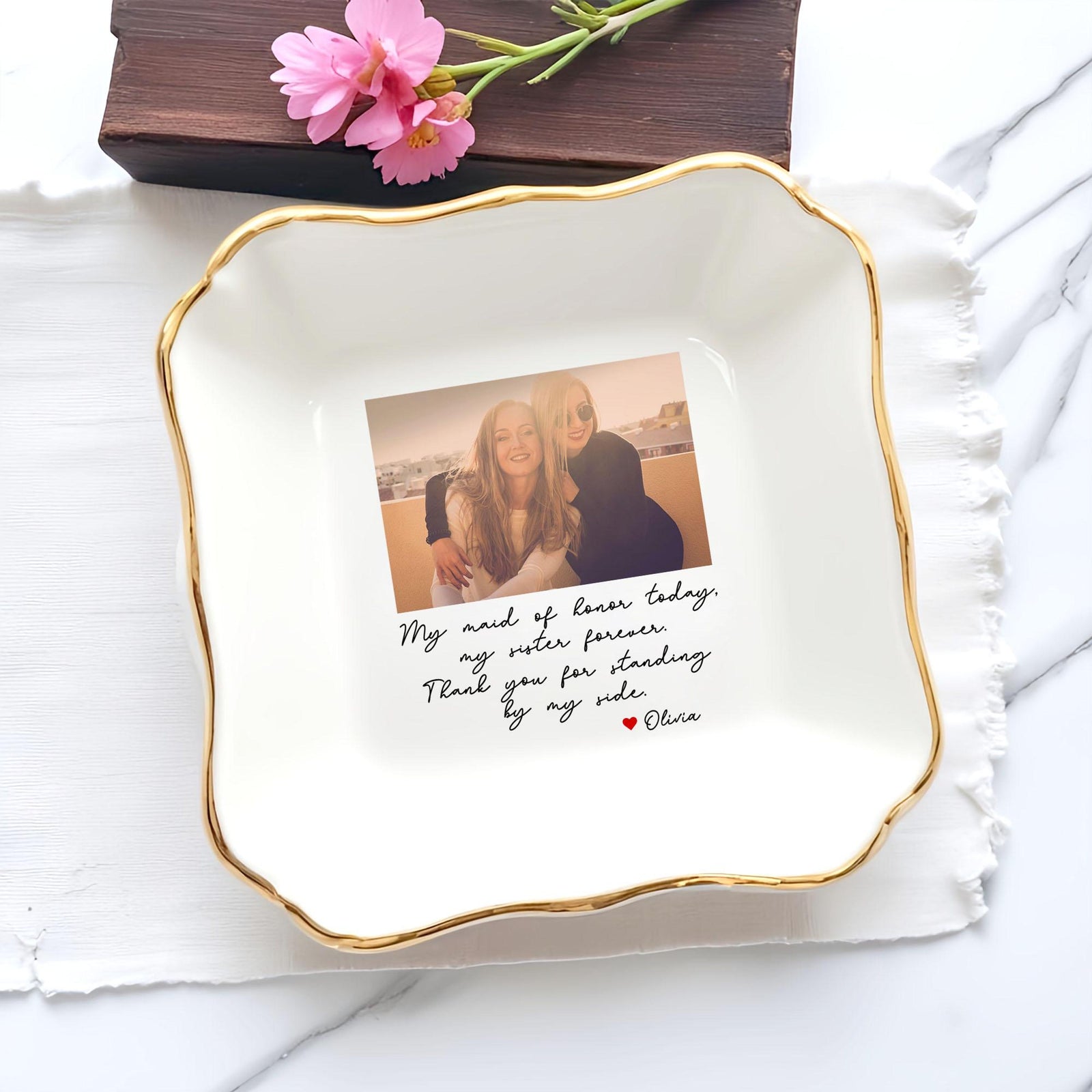 Personalized Maid of Honor Gift for Sister, Maid of Honor Ring Dish from Bride, Sister Wedding Gifts