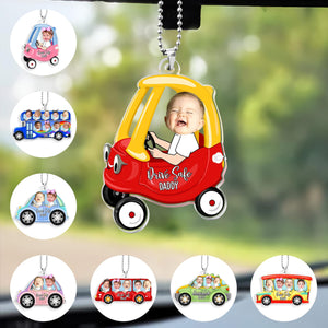 Personalized Kids Photo Car Ornament For Dad, Custom Drive Safe Daddy Car Ornament, Father's Day Gift, Drive Safe Gift For Grandpa