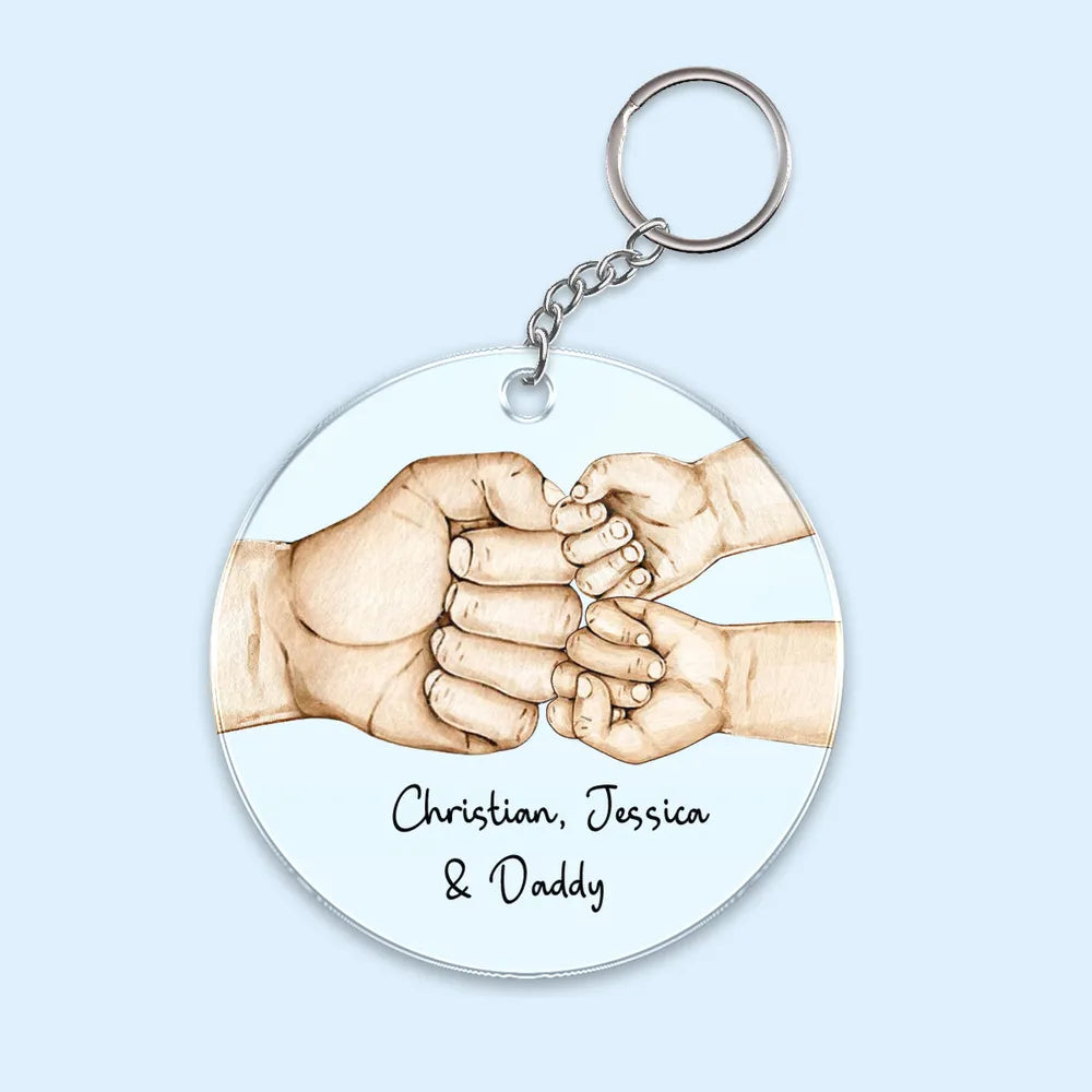Daddy's Team Fist Bump - Personalized Acrylic Keychain - Gift For Father, Grandfather, Father's Day Gift, Birthday Gift