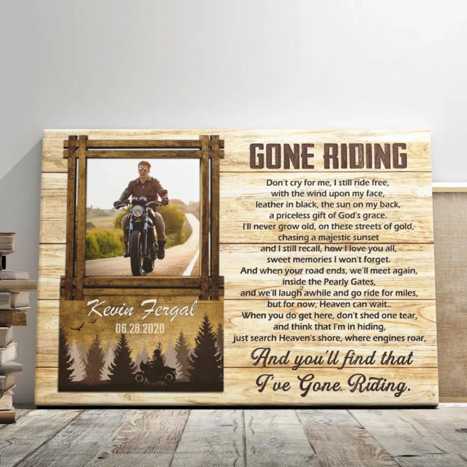 Personalized Memorial Canvas for Motorcycle Lovers, Custom Name And Photo, Sympathy Gift For Motorcyclist, Gone Riding Canvas