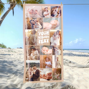 Custom Photo Collage Beach Towel Personalized Family Picture Towel Custom Kid Photo Gift for Vacation, Birthday, or Reunion