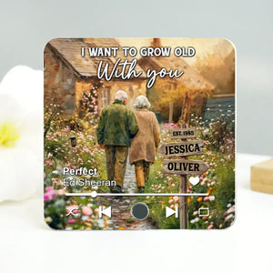 Wild Flower Garden Old Couple Walking Together - Personalized Music Fridge Magnet - Anniversary, Valentine's Day Gift For Couple