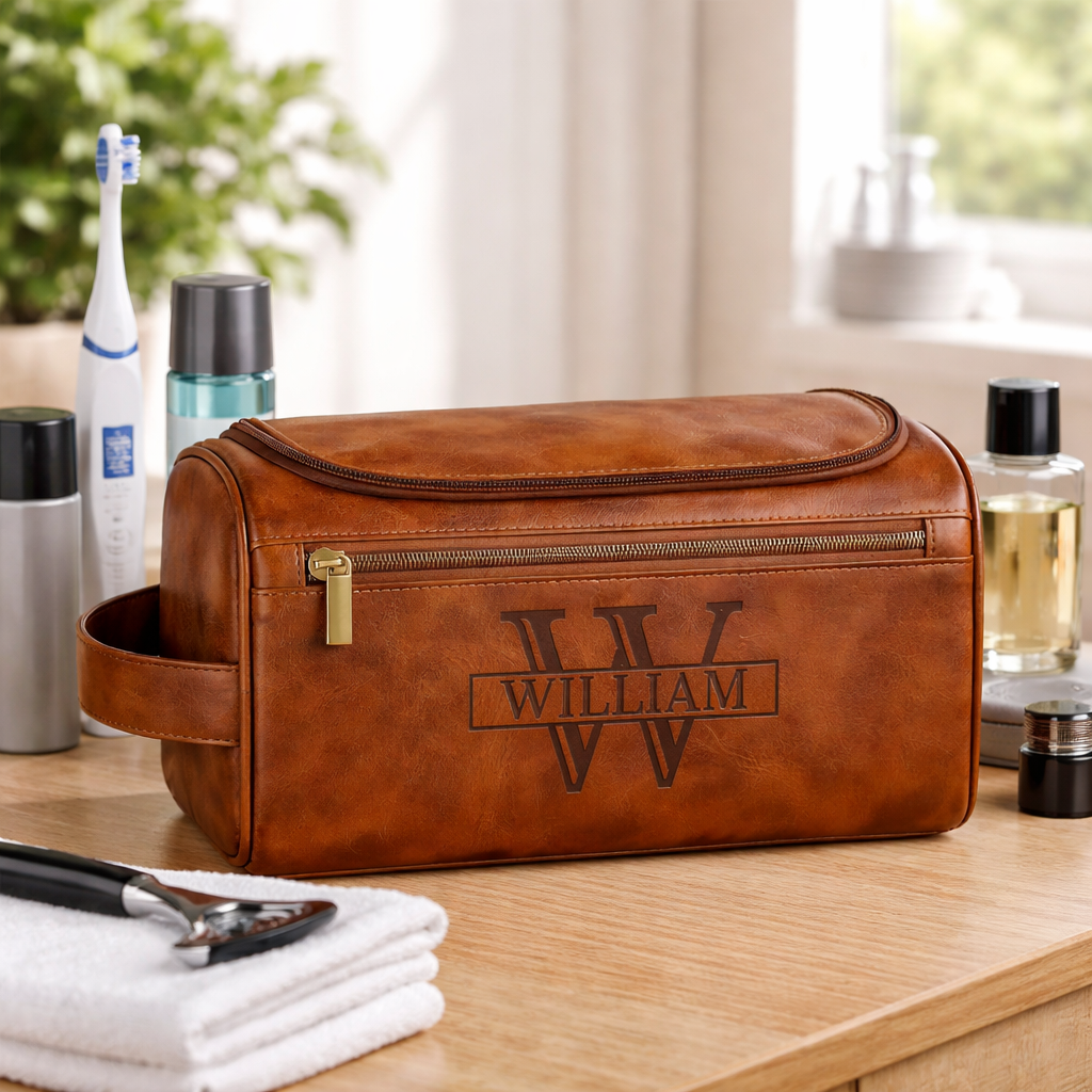 Vintage Legend - Personalized Leather Toiletry Bag - Gift For Dad, Father's Day Gift