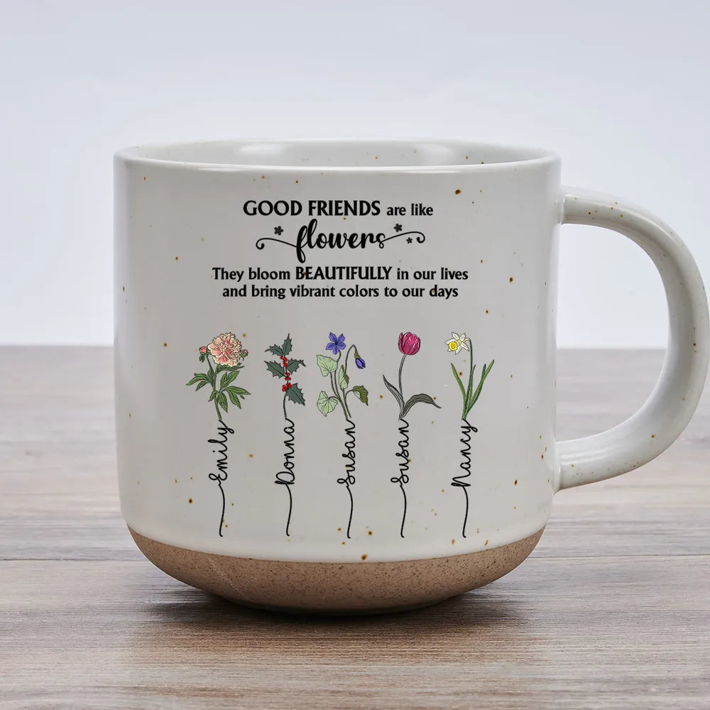 Friends Like Stars They're Always There Colorful Birth Month Flowers - Personalized Pottery Mug - Gift For Sisters, Besties