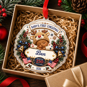 America 250 Baby’s First Christmas Ornament - Personalized Baby Gifts