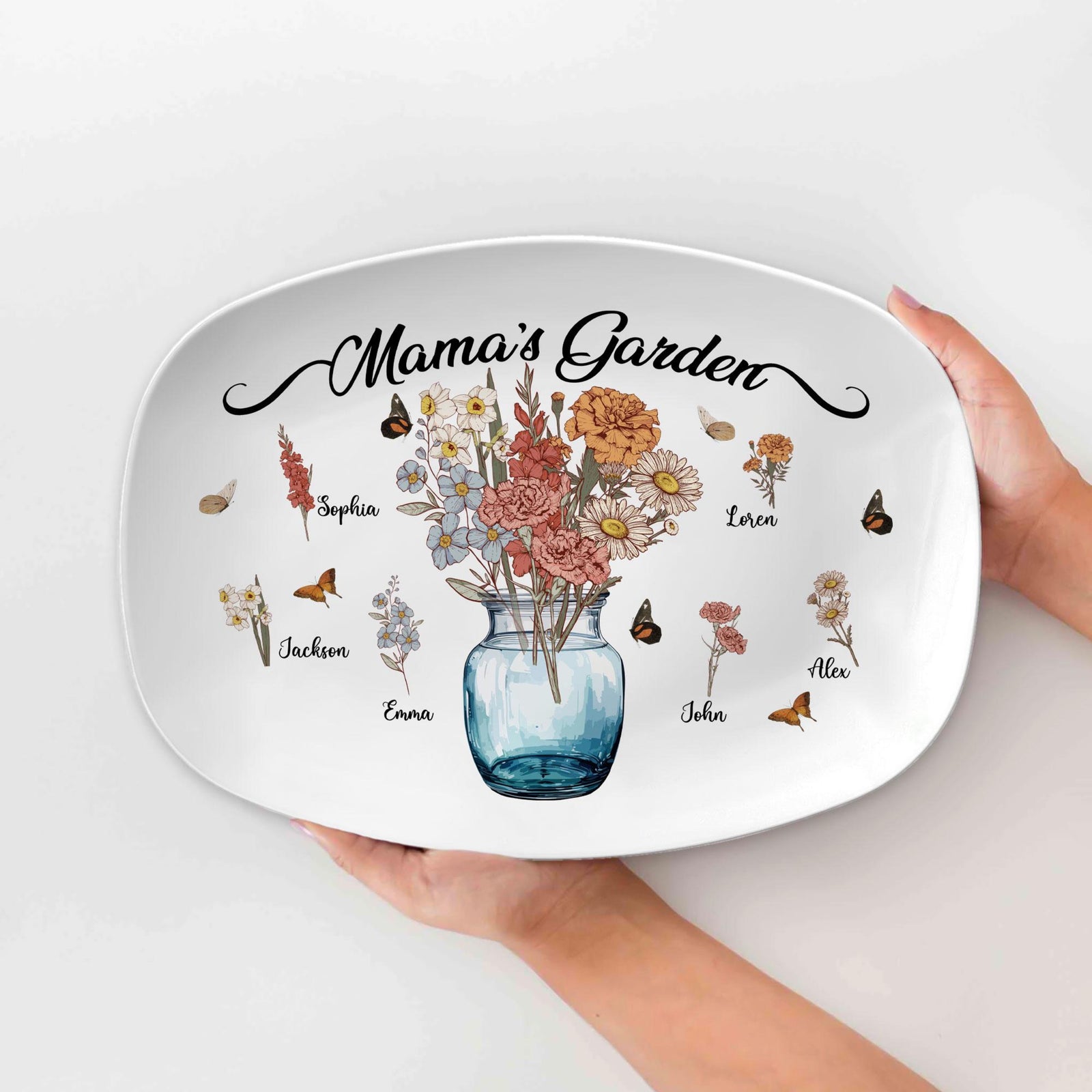 Personalized Mommy's Garden Platter, Custom Mom Plate With Kids Names, Birth Flower Platter, Mother's Day Gift for Mom, Mother, Mommy