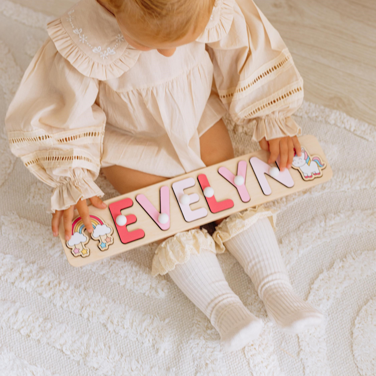 Baby Girl Birthday Gift, Cute Nursery Decor, Pink Name Puzzle with Flower, Cute New Baby Gift, Easter Gift for Kids, Gift for Niece