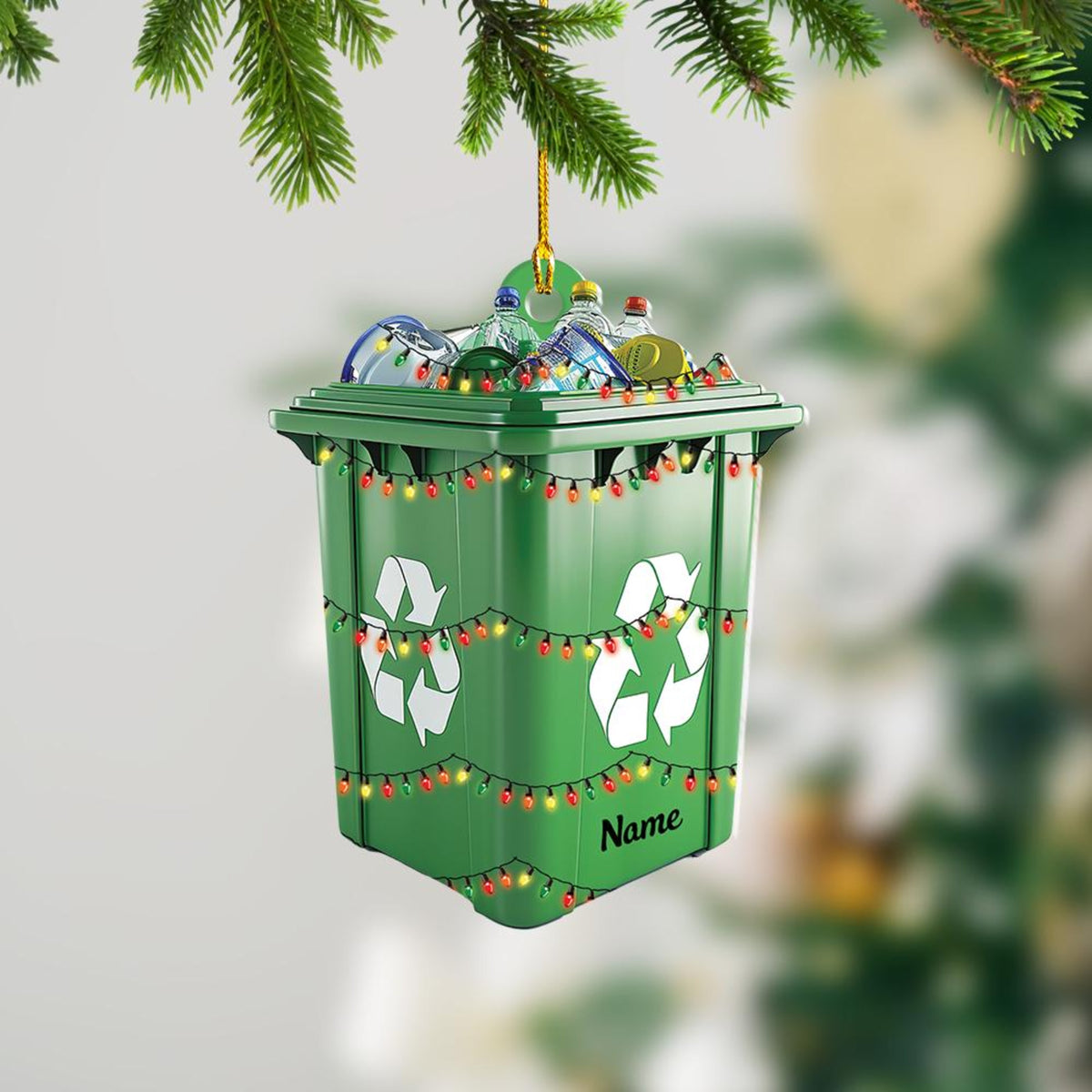 Personalized Recycling Bin Ornament, Trash Can Christmas Ornament, Garbage Can Ornament, Rubbish Bin Ornament,Gift For Sanitation Worker