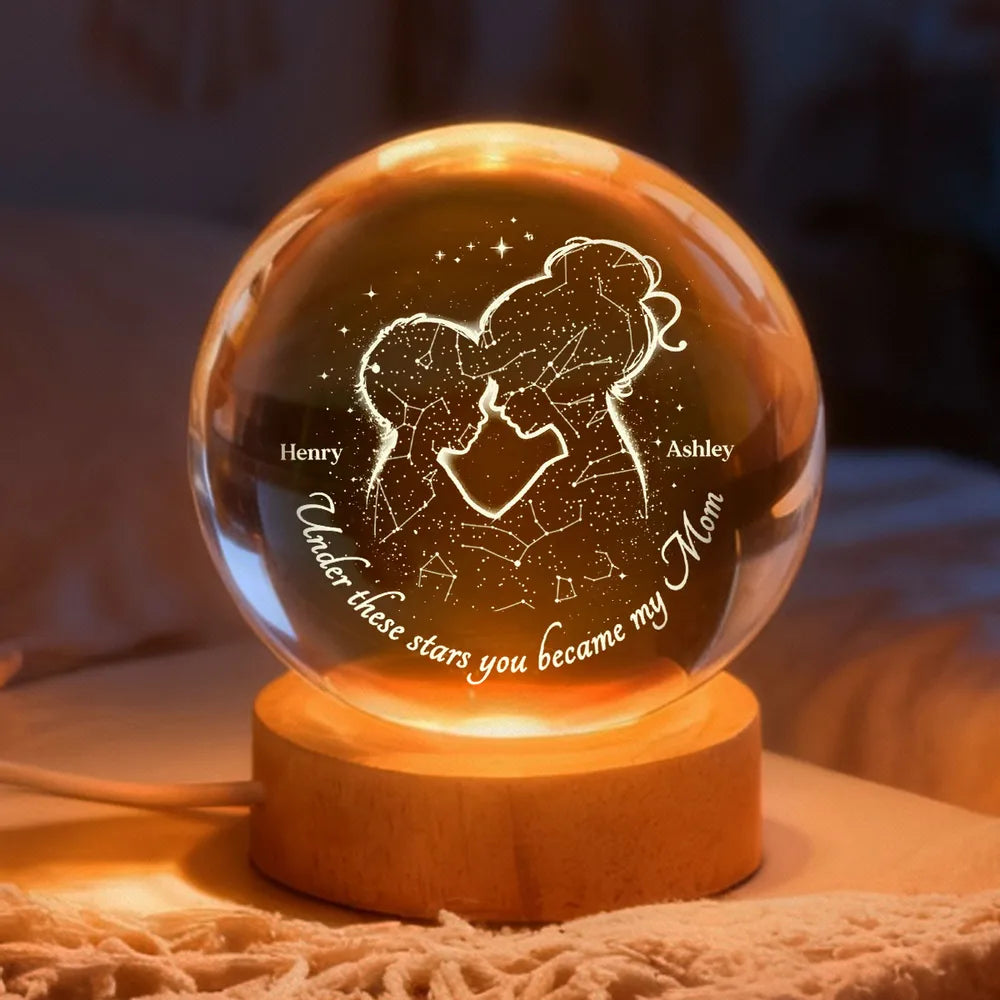 The Night You Became My Mom - Personalized Crystal Ball LED Light- Heartfelt Gift For Mom, Grandma