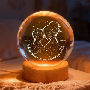 The Night You Became My Mom - Personalized Crystal Ball LED Light- Heartfelt Gift For Mom, Grandma