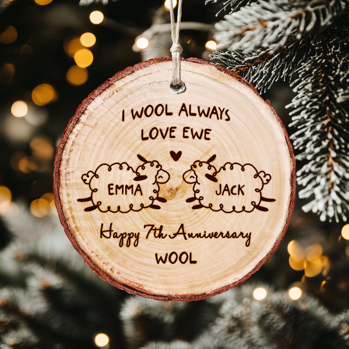 Custom Anniversary Wedding Wooden Ornament, I Wool Always Love Ewe, Anniversary Christmas Ornament, Gift for Couples