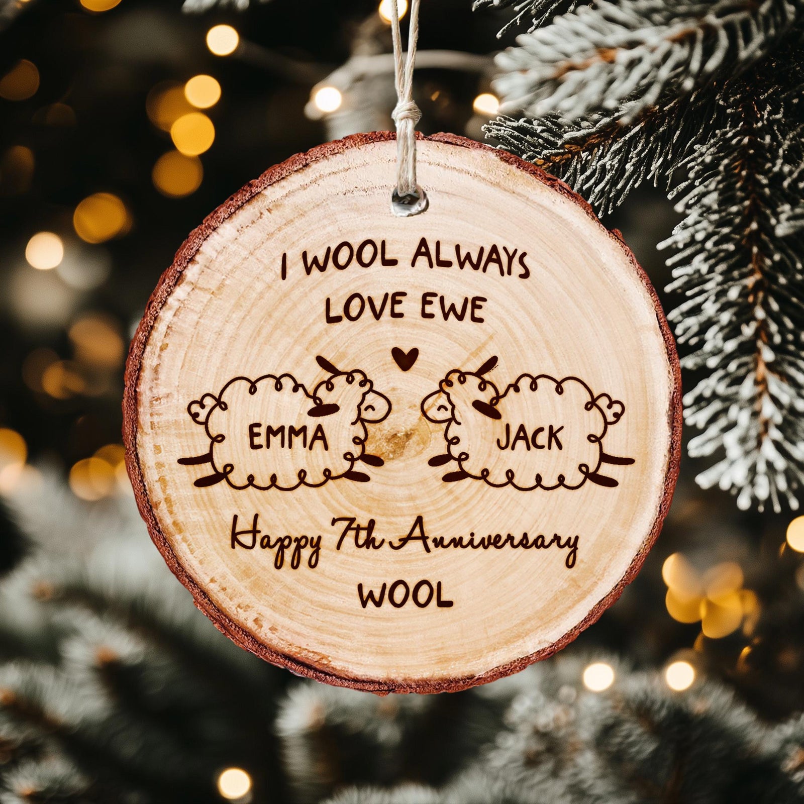 Custom Anniversary Wedding Wooden Ornament, I Wool Always Love Ewe, Anniversary Christmas Ornament, Gift for Couples