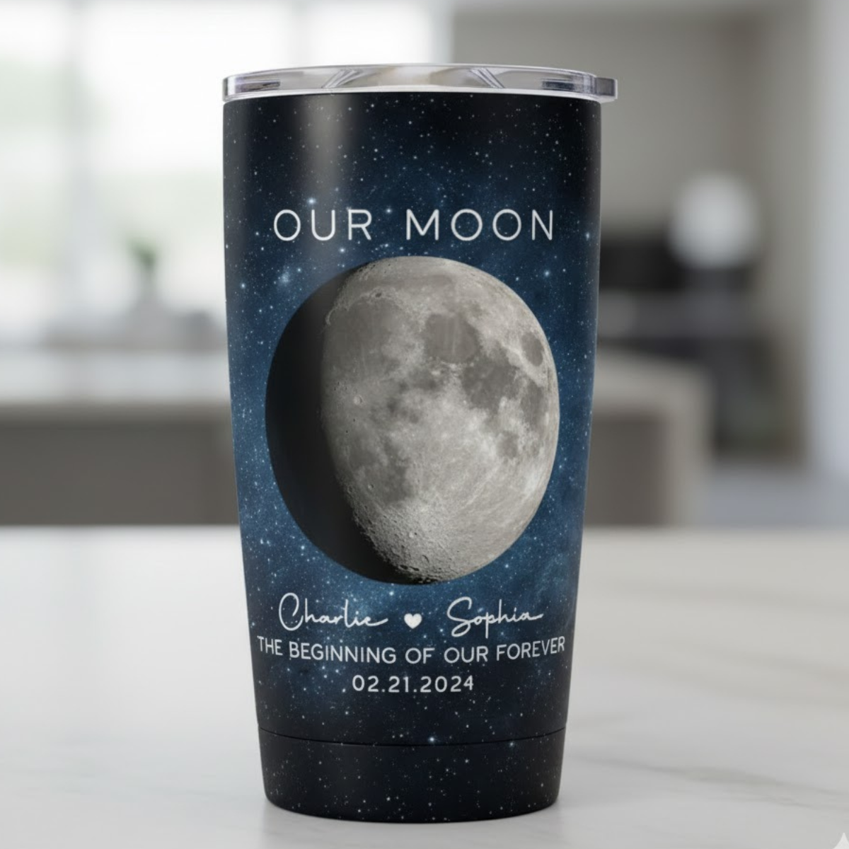 Our Moon Couple Moon Phase - Personalized Tumbler - Anniversary Gift For Him Gift For Her