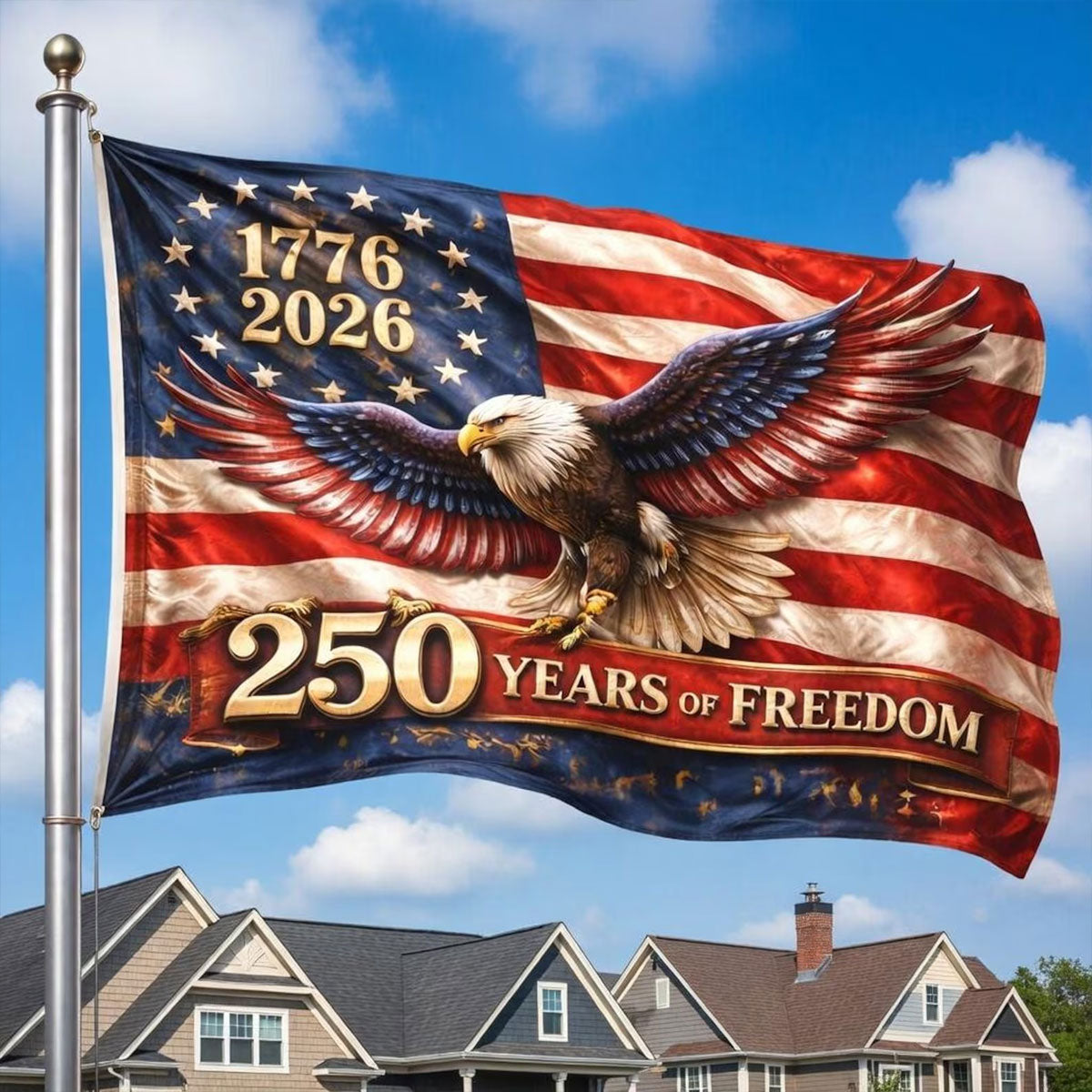 American Flag 1776-2026 Banner, Patriotic Eagle Flag Decor, 250 Years of Freedom USA Outdoor Flag