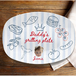 Personalized Dad Grilling Plate with Kids Faces, Funny Fathers Day Gift for Grill Master, BBQ Photo Platter from Kids for Daddy