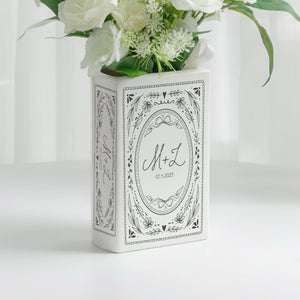 Custom Couple Initials Vase, Personalized Book Vase, Bookshelf Decor, Reading Room Flower Pot, Ceramic Book Flower Vase, Toile De Jouy Decor