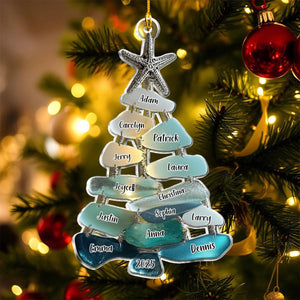 Family Sea Glass Christmas Tree - Personalized Family Ornament Custom 2D Acrylic Ornament Christmas Tree Hanging Decorations