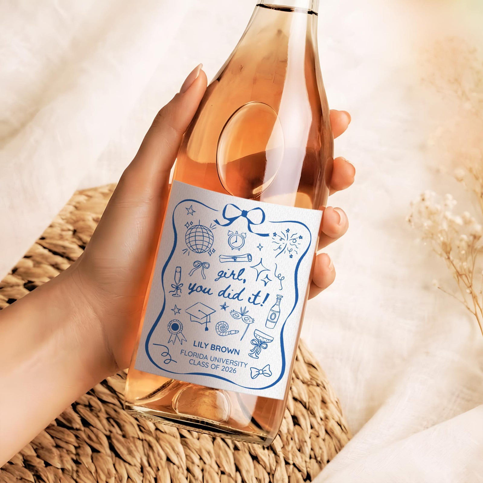 Personalized Graduation Wine Label, Custom Grad Party Decorations, Graduation Gifts for Girls