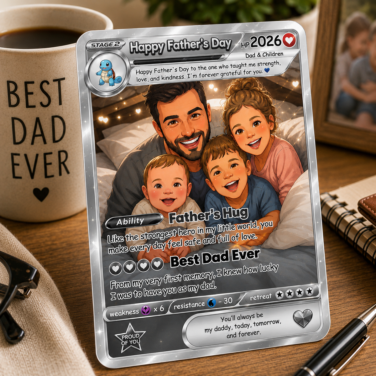 Personalized Father's Day Trading Card Custom Dad & Kids Anime Card Gift | Best Dad Ever Keepsake
