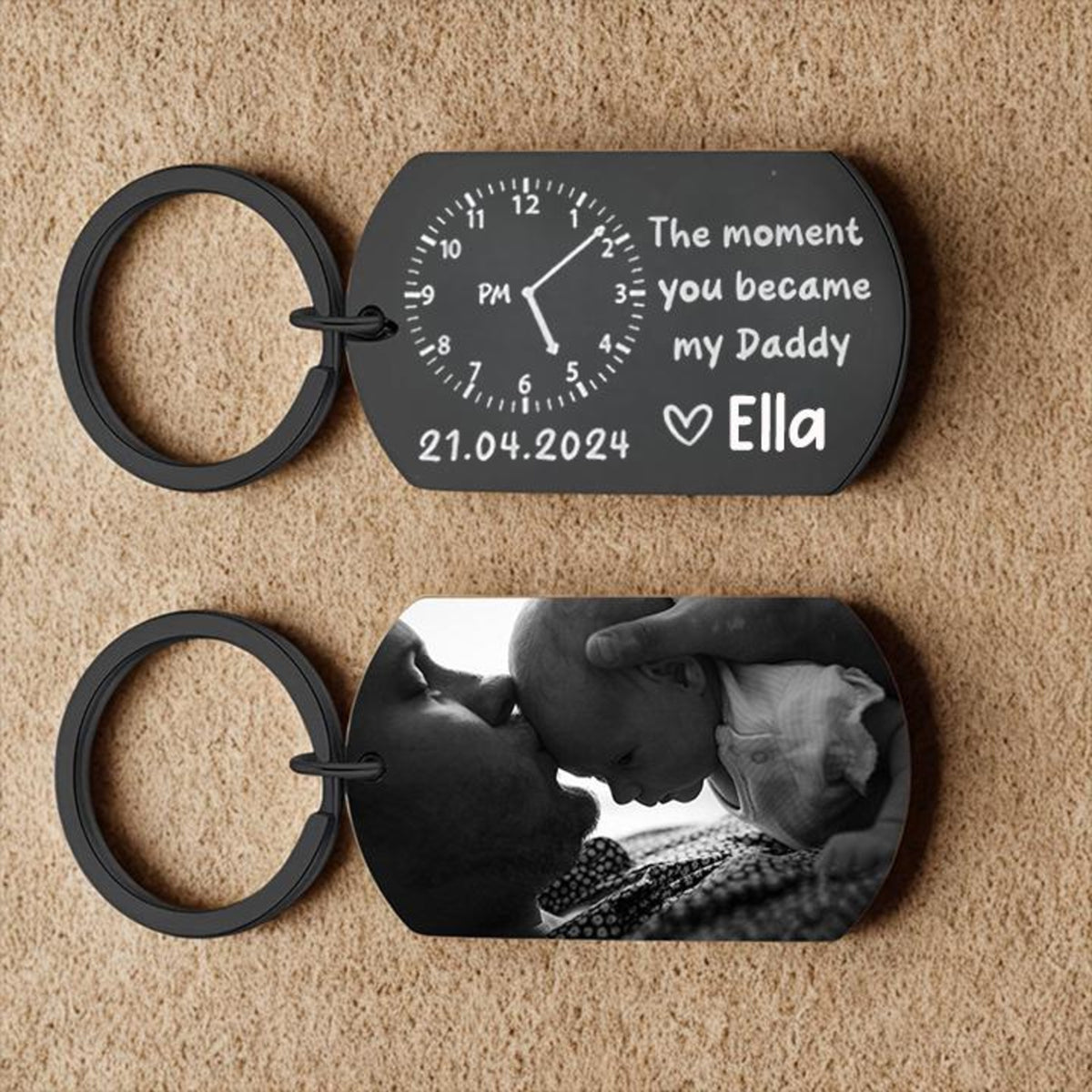 The Moment You Became My Daddy, Personalised Photo Keyring With New Born Baby Photo Gift, Gift for New Daddy,1st Father's Day Gift