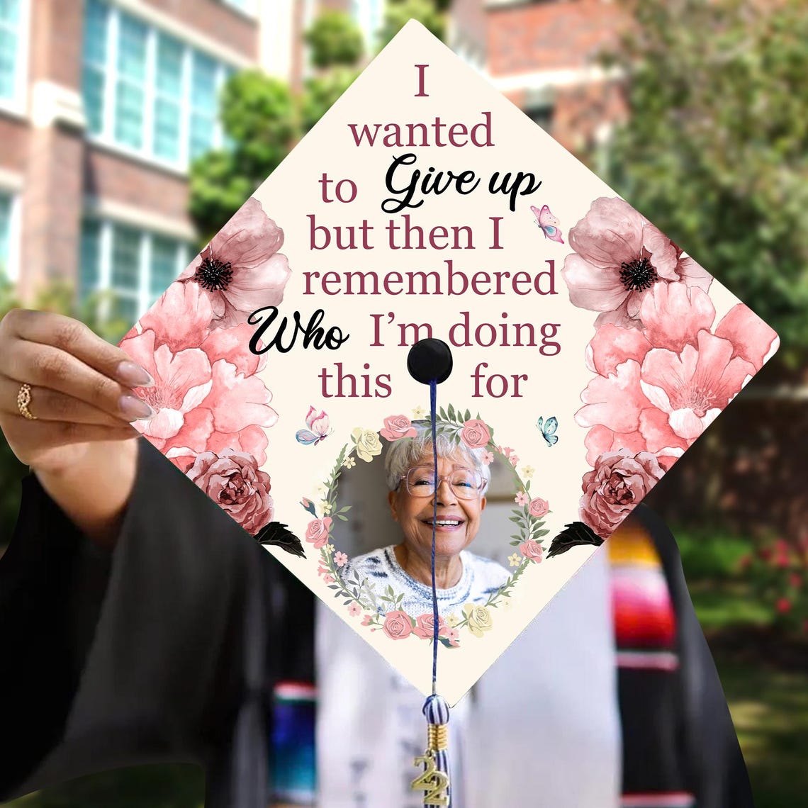 I Remembered Who I'm Doing This For, Custom Photo Memorial Graduation Cap Topper, Class of 2026 Graduation Gift