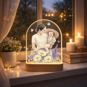 Custom Watercolor Mom Photo Night Light, Personalized Gift For Mom, Grandma, New Mom Gift, Mom Birthday Gift From Daughter, Mothers Day Gift