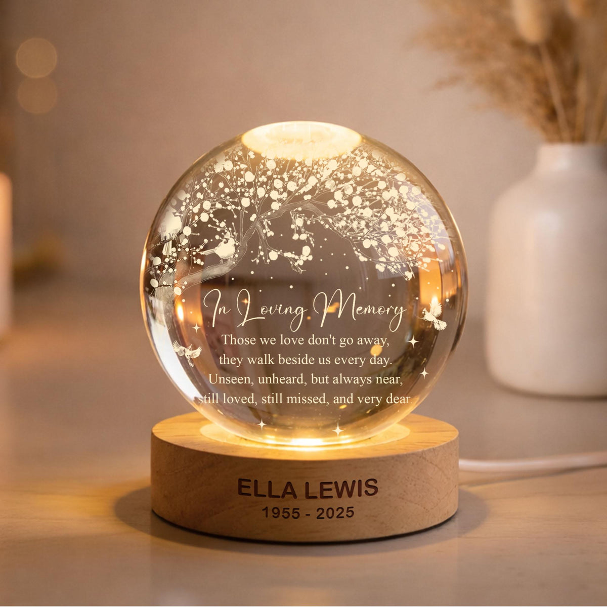 Custom Memorial Crystal Ball LED Light Lamp Mom Loss Gifts, Dad Remembrance, Loss of Father Gift, Sympathy Keepsake