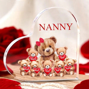 Mama Bear With Little Kids - Personalized Heart Shaped Acrylic Plaque - Gift For Grandma