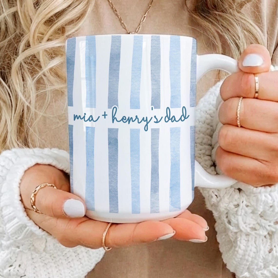 Dad Mug: Custom Striped Kids Names Coffee Cup, Father's Day Mug Gift for Daddy, First Time Dad Gifts