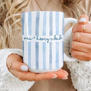 Dad Mug: Custom Striped Kids Names Coffee Cup, Father's Day Mug Gift for Daddy, First Time Dad Gifts