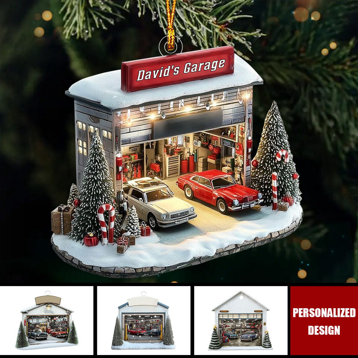 Car Garage Ornament - Personalized Acrylic Ornament - Mechanic, Repair Shop Christmas Ornament