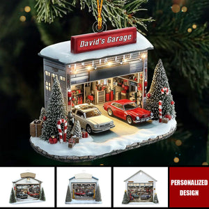 Car Garage Ornament - Personalized Acrylic Ornament - Mechanic, Repair Shop Christmas Ornament