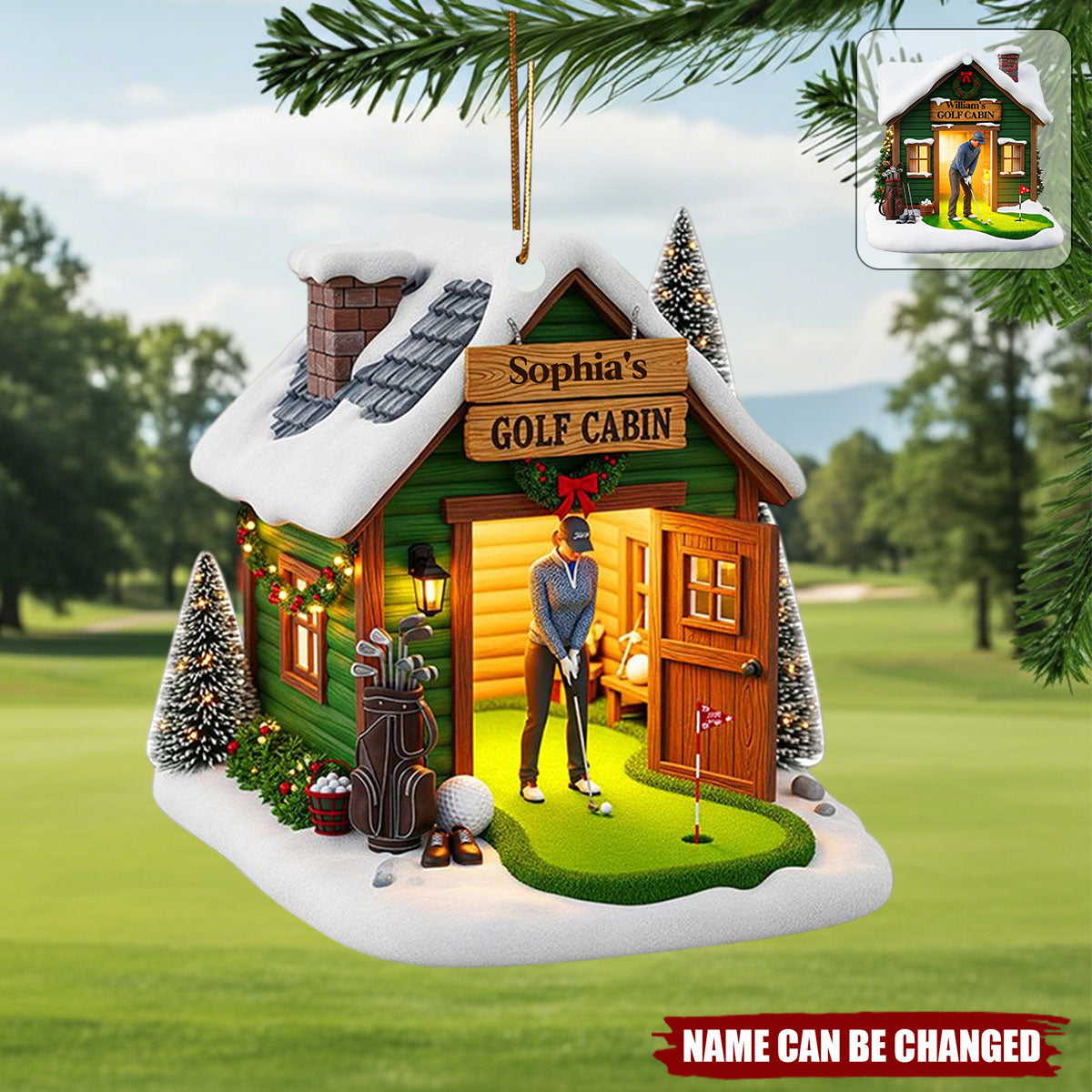 Christmas Golf Cabin - Personalized Acrylic Ornament - Christmas Gift For Golf Players