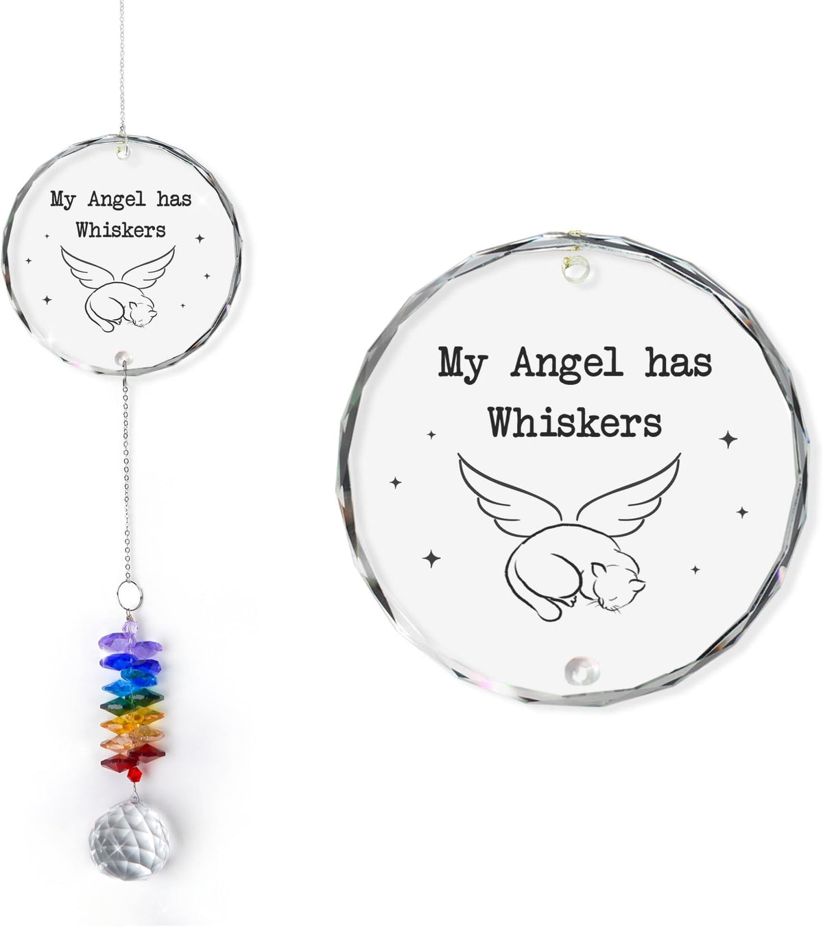 My Angel Has Whiskers Personalized Memorial Ornament, Crystal Heart Ornament Sympathy gift, Memorial gift with name, Prism rainbow