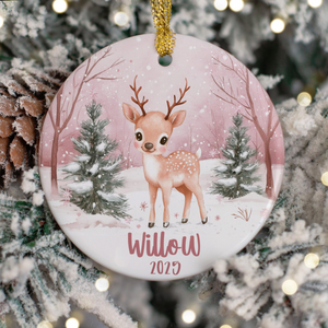 Personalized Pink Name Ornament, Custom Pastel Reindeer, Christmas Gift Ornament 2025, Pink Reindeer, Cute Keepsake Gift for Girls