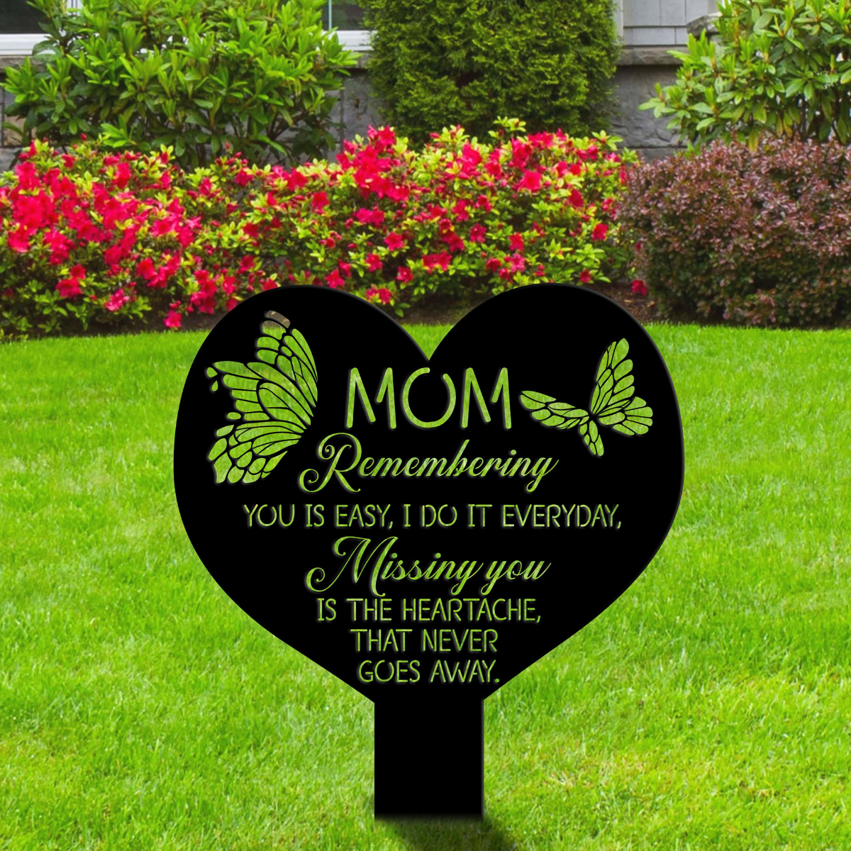 Personalized Mom Heart With Butterfly Memorial Stake, Metal Stake, Sympathy Sign, Grave Marker, Remembrance Stake, Garden Decor, Mom Loss