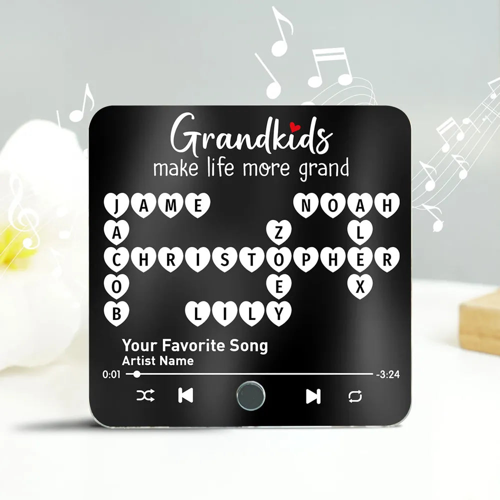 Grandkids Make Life More Grand - Personalized Music Fridge Magnet - Gift For Grandma, Mother's Day, Birthday Gift