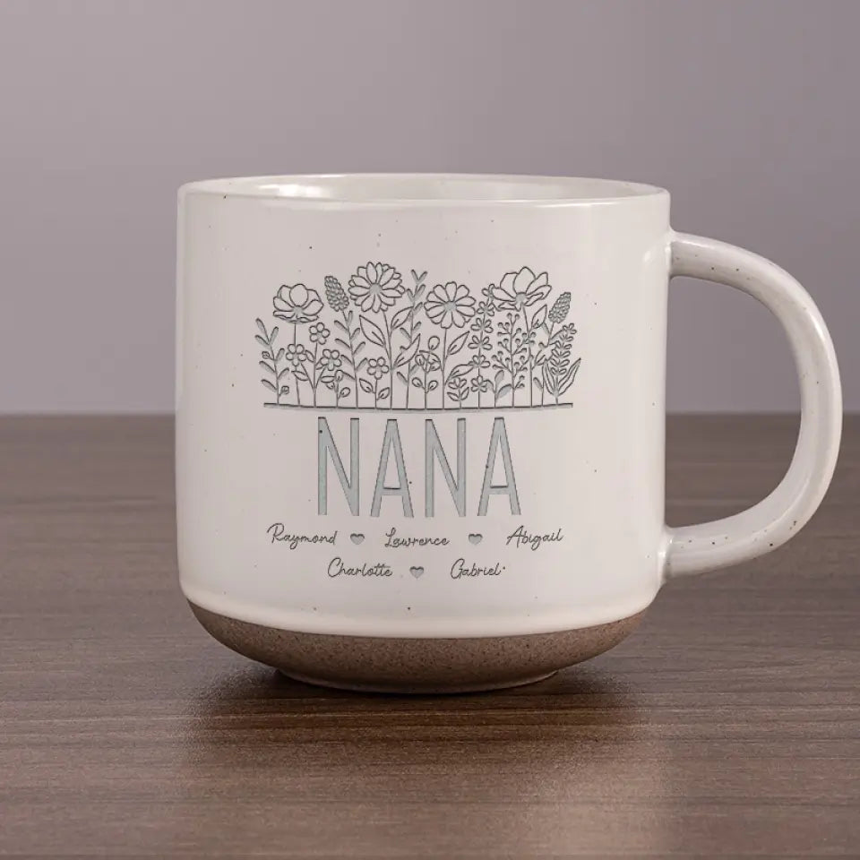 Grandma Wildflower - Personalized Pottery Mug - Gift For Grandma, Mother's Day, Birthday Gift