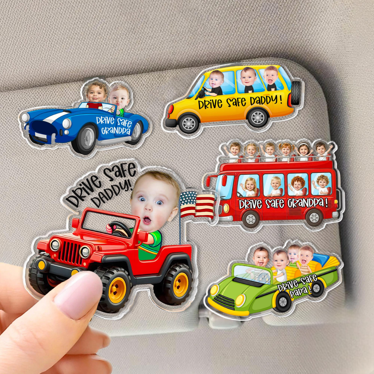 Custom Kids Photo Car Visor Clip, Drive Safe Gift For Dad, Father's Day Gift For Husband, New Dad Gift, Drive Safe Gift For Grandpa