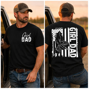 Girl Dad Shirt, Father Daughter Hold Hand Tee, Proud Dad Gift, Vintage American Flag T-Shirt