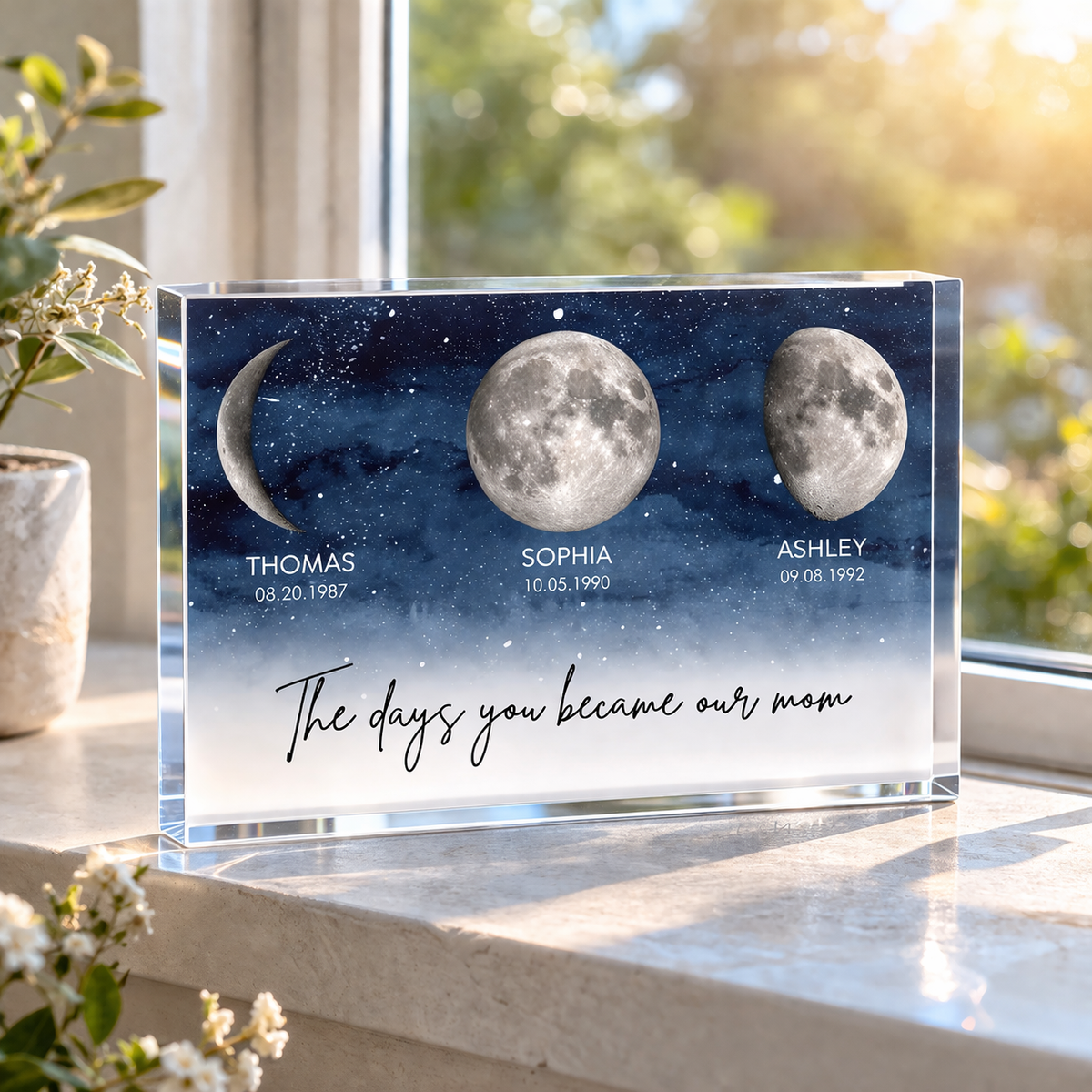 Starry Night The Day You Became Our Mom Custom Moon Phase - Personalized Acrylic table Sign - Heartfelt Gift For Mom, Mother's Day Gift