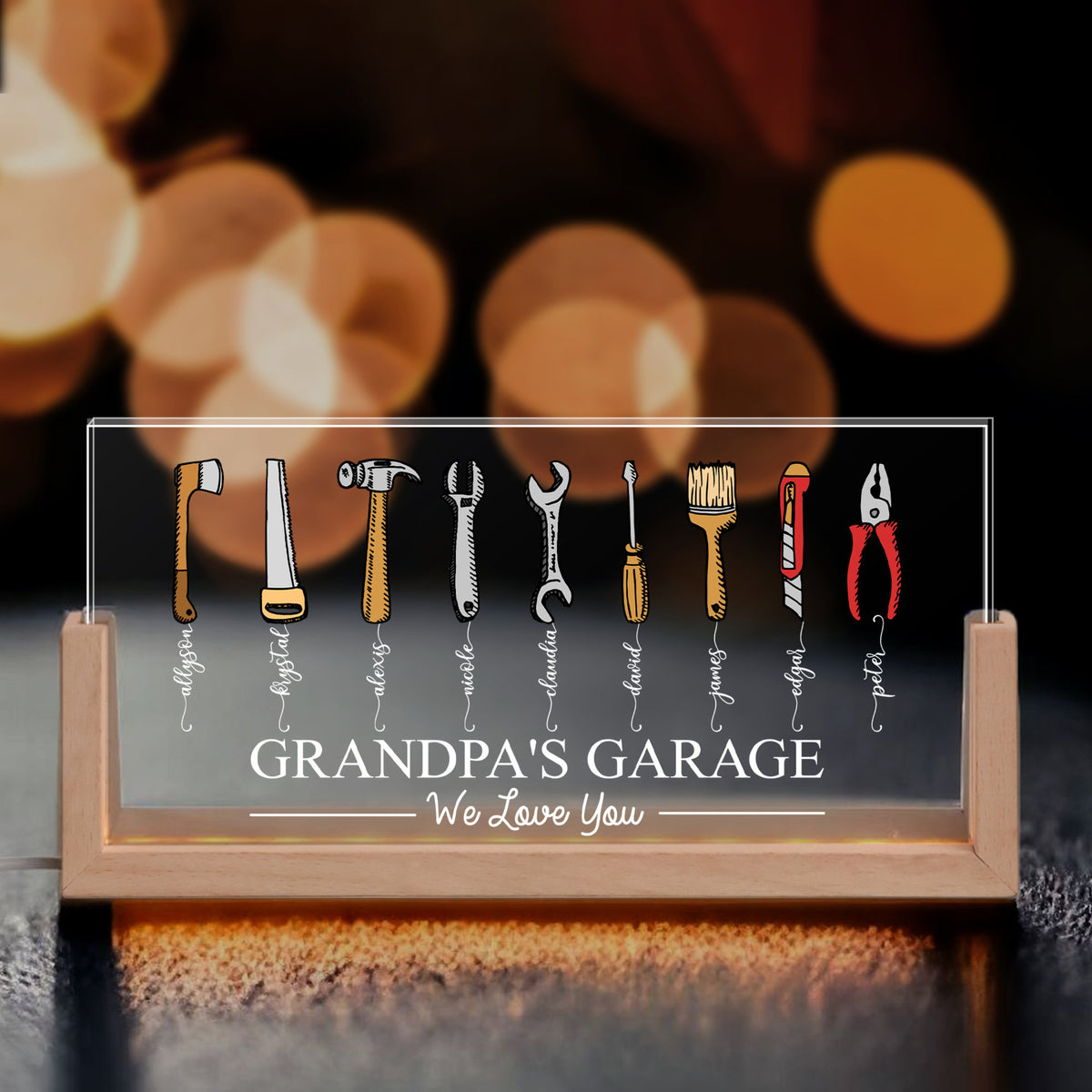 Grandpa's Garage with Kids Name LED Night Light, Gifts for Grandpa, Custom Gift For Grandpa, Gift for Dad