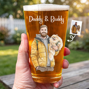 Daddy & Buddy - Personalized Beer Glass, Father's Day, Birthday Gifts For Dog Cat Lovers, Dog Dad And Mom, Cat Owners