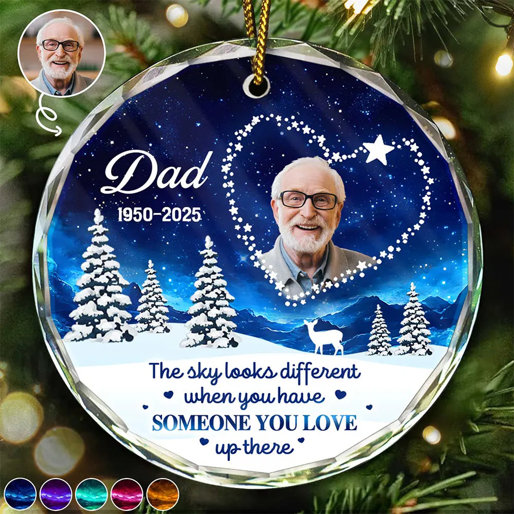 Custom Photo Someone You Love Up There - Personalized Crystal Ornament - Memorial Christmas Gift