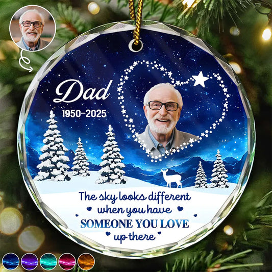Custom Photo Someone You Love Up There - Personalized Crystal Ornament - Memorial Christmas Gift